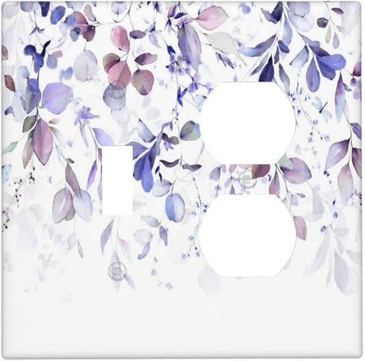 Purple Eucalyptus Watercolor Floral Rustic Leaf Wallplates 1 Toggle 1 Duplex Switch Plate Electrical GFCI Faceplate Decorative Light Switch Covers for Farmhouse Home Decor