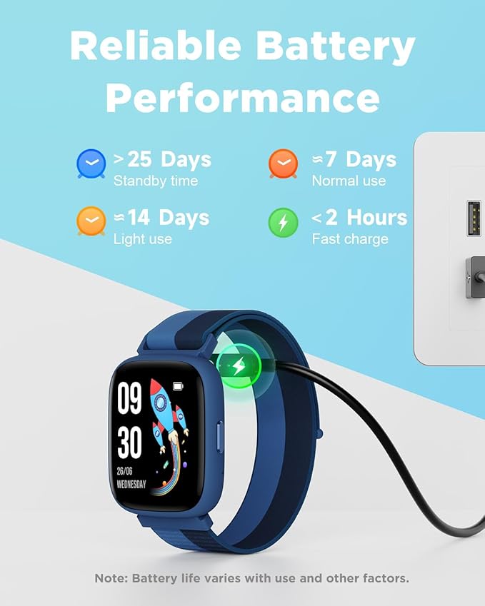 BIGGERFIVE Smart Watch for Kids, 1.8" Fitness Tracker Watch Pedometer, Heart Rate, IP68 Waterproof, Sleep Monitor, Calorie Step Counter, Puzzle Game with/Without APP for Girls Boys Teens 5-16, Nylon