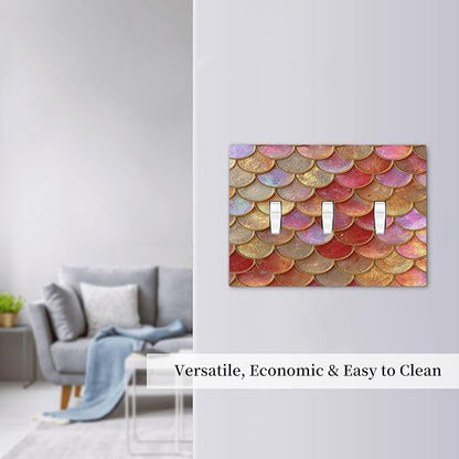 Mermaid Glitter Scale Rainbow Gold Fish Scales Decorative Switch Plates 3 Gang Wall Plate Triple Toggle Light Switch Cover Faceplate Electrical Wall Panels for Bed Room Home Decor