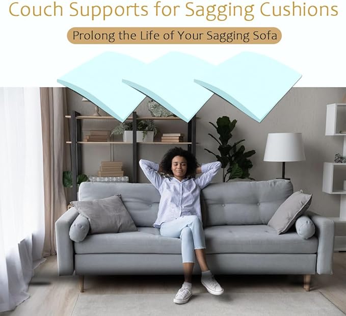 Couch Cushion Supports for Sagging Seat 22'' x 22'' High Density 40D Curved Foam Sofa Cushion Support Under The Saggy Pads Firmer Foam Lifters for Saggy Couch Set of 3 (Blue, 22''*22'')