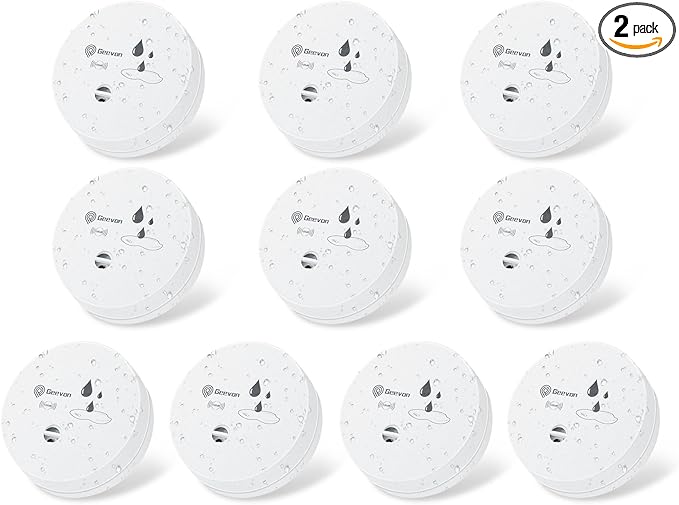Geevon 2 Pack Water Leak Detectors, 100dB Water Sensor Alarms Flood Detector for Basements, Bathrooms, Laundry Rooms, Kitchens, Garages, and Attics, Water Alarms Battery-Operated (Battery Included)