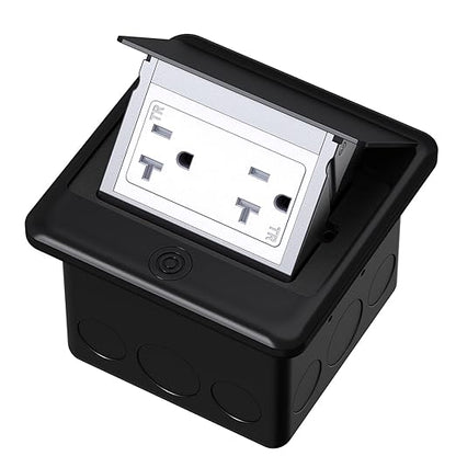 KYHSHJ Pop Up Floor Electrical Outlet Box Kit，20 Amp Stainless Steel TR Tamper-Resistant Duplex Receptacle Outlet，Corrosive Resistant Hardware，ETL Listed, Black