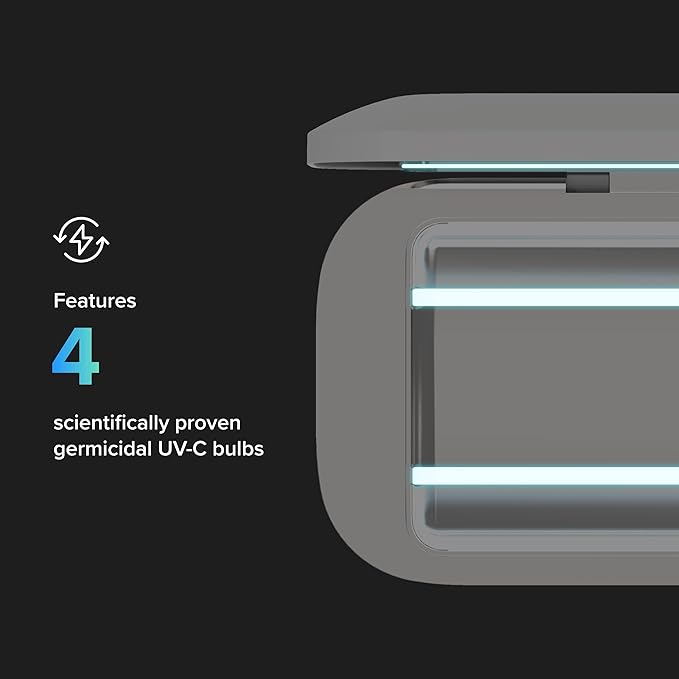PhoneSoap Pro UV Smart Phone Sanitizer & Universal Cell Phone Charger Box | Patented & Clinically Proven 360-Degree UV-C Disinfection | Disinfects and Charges All Phones (White)
