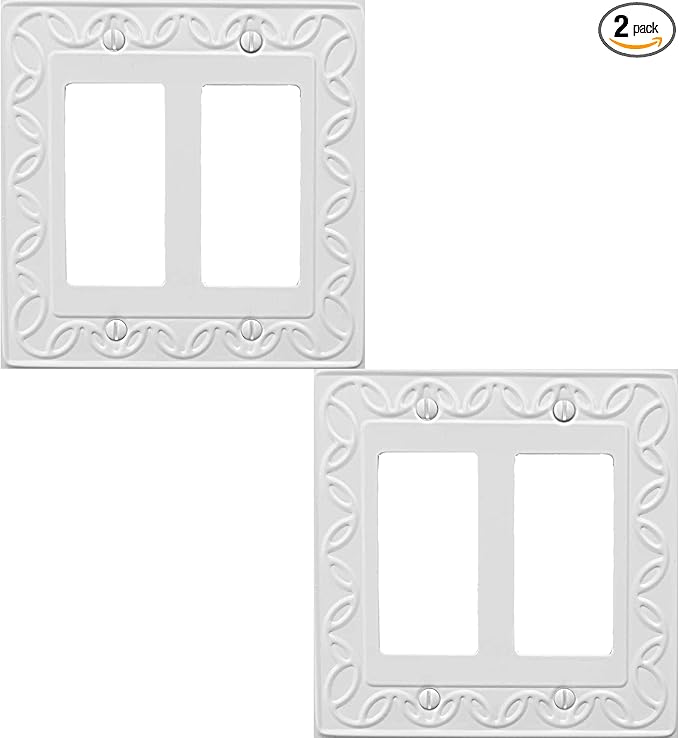 Double Decorator Light Switch Cover NovaBloom Metal Wall Plate, 2-Pack White 2 Gang Double Rocker, for Receptacle Dimmer GFCI Outlet Switch Cover Decorative Wallplate, Durable