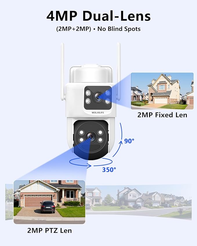 WEILAILIFE 【Auto Tracking & 2-Way Audio】 Security Cameras Wireless Outdoor, WiFi Home Video Surveillance Systems, Solar Powered PTZ Security Camera System DVR Kits