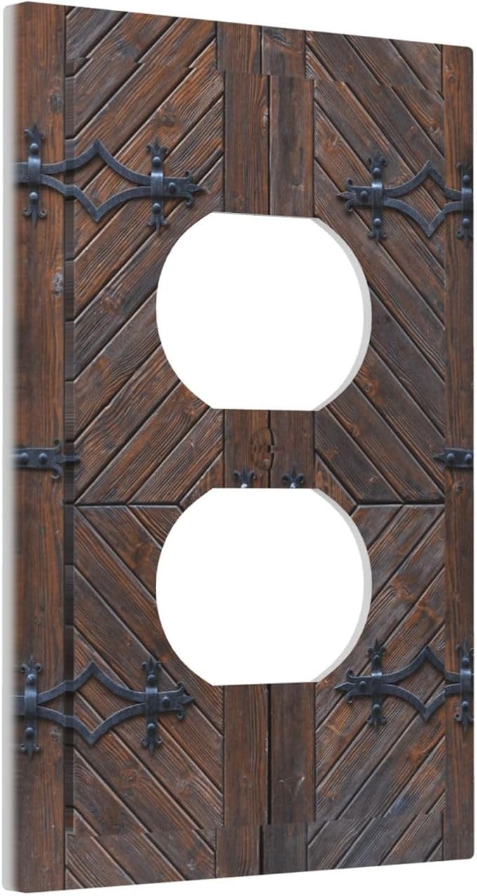 Decorative Outlet Covers Vintage Brown Wood Barn Door 1 Gang Duplex Light Switch Cover Plate Unique Wall Plate Electrical Switch Plate Covers for Farmhouse Home Decor （2 Pack）