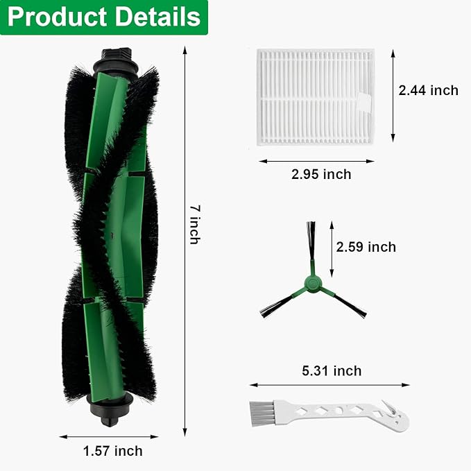 Replacement Parts for iRobot Roomba Combo VAC/Essential Series Q011, Q0520, Q0120, Y0140, Y0110, Robot Vacuum Cleaner, 2 Roller Brush, 8 Side Brushes, 8 Hepa Filters, 1 Cleaning Brush(19 Pack)