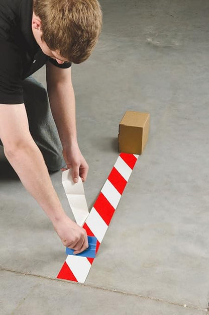 Brady 104378 ToughStripe Nonabrasive Diagonal Stripes Floor Marking Tape, 100' Length, 4" Width, Red and White (Pack of 1 Roll)