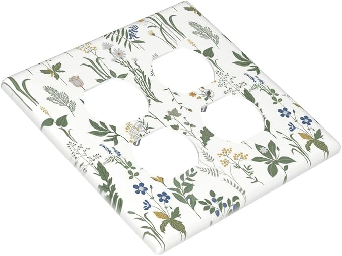 Outlet Covers Floral Green Leaf Plant Flowes 2 Gang Double Duplex Decorative Light Switch Covers Electrical Wallplates Socket Faceplate For Bed Room Farmhouse Decor