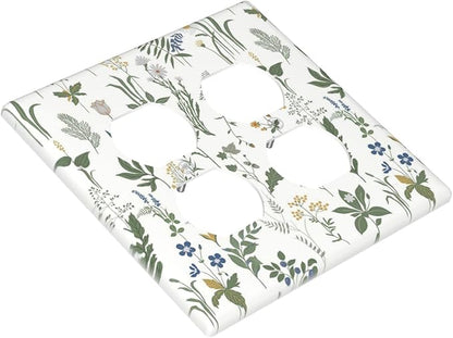 Outlet Covers Floral Green Leaf Plant Flowes 2 Gang Double Duplex Decorative Light Switch Covers Electrical Wallplates Socket Faceplate For Bed Room Farmhouse Decor