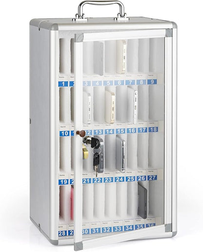 Loghot Aluminum Alloy Pocket Chart Cell Phones Storage Cabinet for Cell Phones, Wall-Mounted Cell Phone Locker Phone Holder with Lock for Classroom, Office, Can be Carried by Hand (36 Slots)