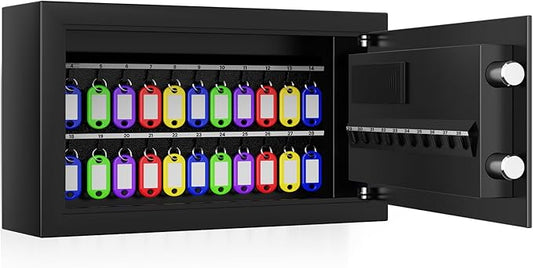 28 Keys Combination Lock Key Cabinet, Anti-Theft Key Lock Box with Key Tags, Key Organizer Wall Mount for Car Garage House Rental Office Business