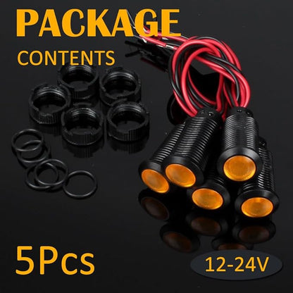 5pcs 12mm 12V-24V LED Indicator Light Plastic Black Signal Dot Lamp 12V-24V 1/2 inches Mounting Hole Size with 15cm/5.9in. Wire (Yellow LED)