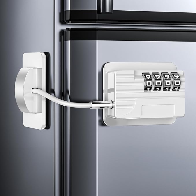 2025 New Refrigerator Locks with Combination - Child Proof Fridge Locks for Kids and Aldult with 4 Code, Cabinets Safety Door Lock for Freezer and Drawers, Windows - No Tools Need or Drill (Patent)