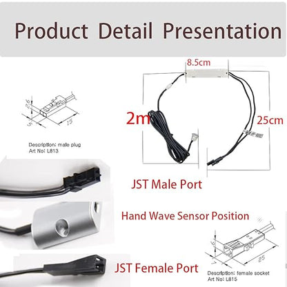 VST Motion Sensor Light Switch, IR Handwave Activated Light Switch for Closet Light LED Lights and Under Cabinet Lighting with 12V JST Male and Female Connector (DC 12/24V 3A)