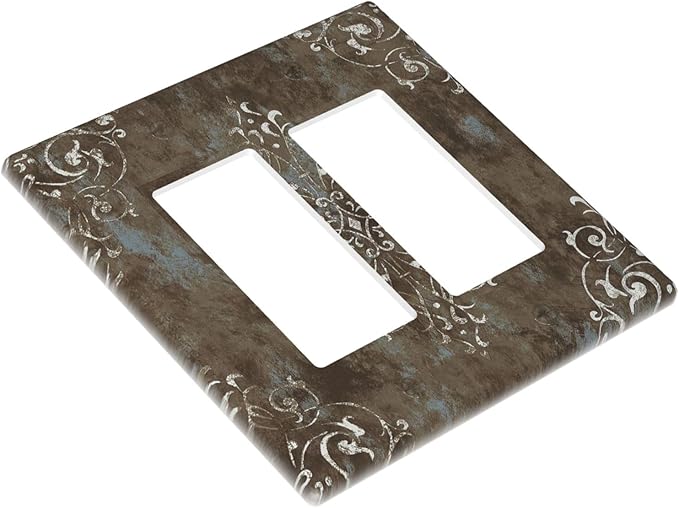 Decorative Outlet Covers Brown Vintage Abstract Floral 2 Gang Wall Plate Double Rocker Two Switch Wall Cover Plate Jumbo Dual GFCI Faceplate for Country Bedroom Home Decor