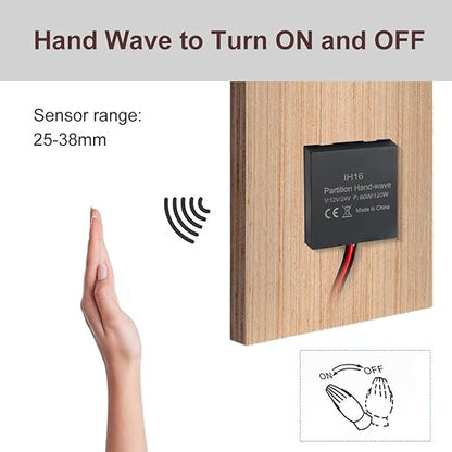VST Sensor Switch, Hidden Hand Wave Activated Led Light Switch for Closet Lights, Under Cabinet Lighting, with 12V JST Male and Female Connectors（DC 12/24V 3A