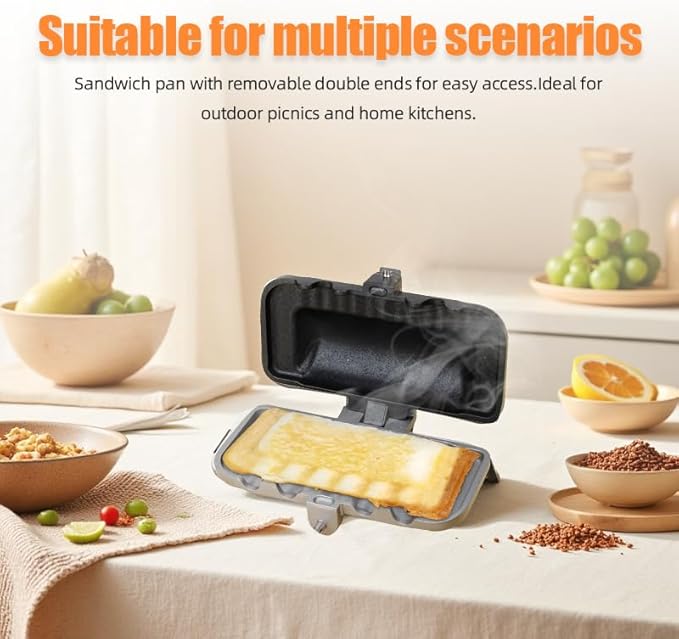 Hot Dog Toaster, Bun And Hotdog Toaster, Pie Maker Double Sided Baking Pan, Pie Iron, Mountain Pie Maker Cast Iron Sandwich Maker, Flip Grill Pan For Breakfast Pancakes, Toast, Omelets
