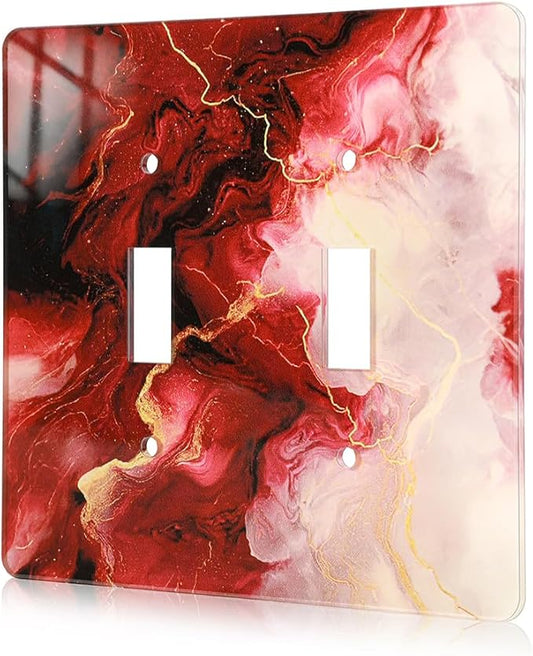 Rich Burgundy Marble Acrylic Light Switch Wall Plate Plates Decorative Electrical Outlet Cover Plates Acrylic Double Wall Outlet Covers Switch Plates