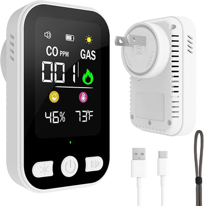 4-in-1 Upgraded Natural Gas Leak Detector, Plug-in Carbon Monoxide Detectors, CO & Gas Detector with Temperature & Humidity, Portable Gas Leak Detector for Home, Kitchen, RV, Travel