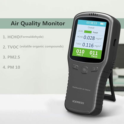Indoor Air Quality Monitor, IGERESS Formaldehyde Detector, Pollution Monitor,Dust Tester, Detect Indoor HCHO/TVOC/PM2.5/PM10 (Gray)