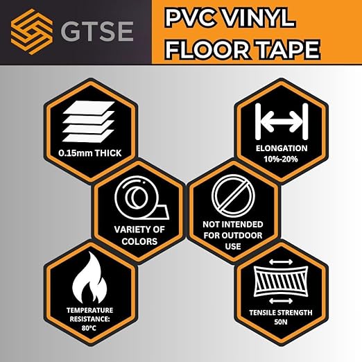 GTSE 2 inch x 108 ft Orange PVC Vinyl Floor Tape, Safety Marking Tape, 6 mil Thick, Suitable for Dance Floors, Gyms, Warehouses, Sports Facilities