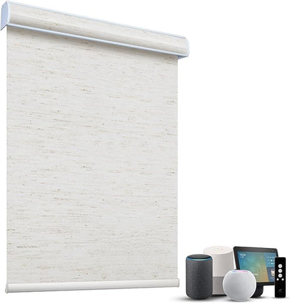 SmartWings Motorized Light Filtering Shades, 70% Blackout, Custom Size, Rechargeable Battery, Works with Matter/Apple HomeKit, Alexa, Thread/Zigbee, Remote Optional, 70% Linen White