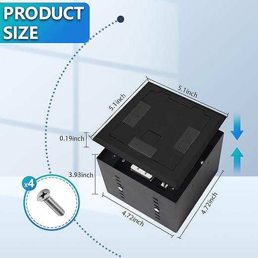 KYHSHJ Recessed Flat Hidden Socket Kit with 2 * 20A Receptacle，4.8A*2 USB-A Ports +3-Port RJ45 Datacom Receptacle. Internal Height Adjustable，Corrosive Resistant Hardware,Black