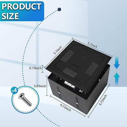 KYHSHJ Recessed Flat Hidden Socket Kit with 2 * 20A Receptacle，4.8A*2 USB-A Ports +3-Port RJ45 Datacom Receptacle. Internal Height Adjustable，Corrosive Resistant Hardware,Black