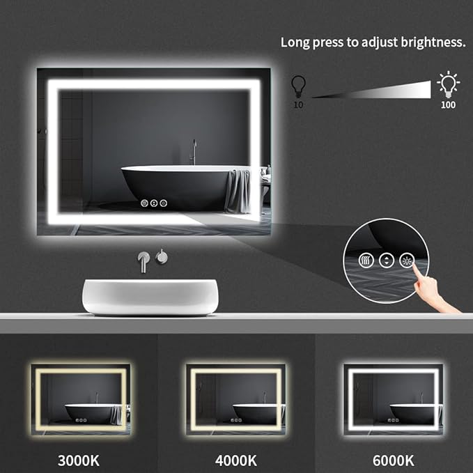 Amorho LED Bathroom Mirror, 72" X32" with Front and Backlight, Large Dimmable Wall Mirrors with Anti-Fog, Shatter-Proof, Memory, 3 Colors, Double LED Vanity Mirror