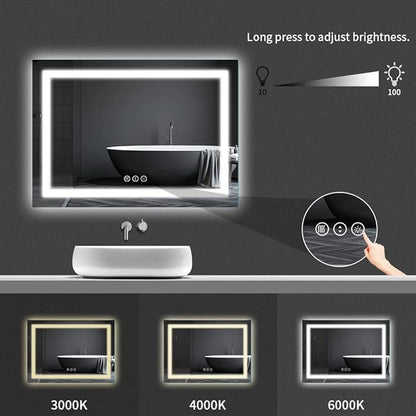 Amorho LED Bathroom Mirror, 72" X36" with Front Light and Backlit, Large Wall Mirrors with Anti-Fog, Dimmable, Shatter-Proof, Memory, 3 Colors, Mountable LED Vanity Mirror