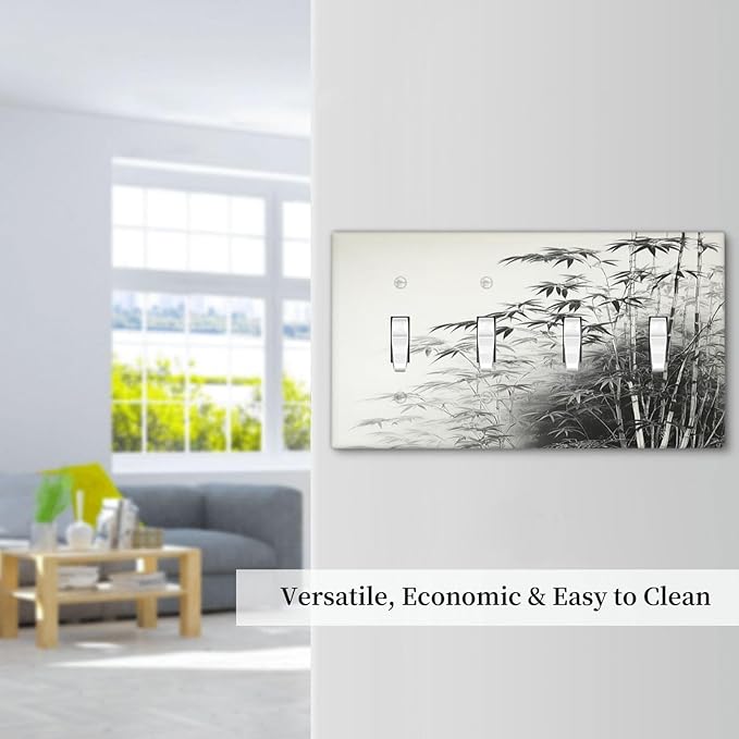 Light Switch Cover Plate Watercolor Vintage Ink Bamboo Forest Quad Toggle Wall Plates Decorative Switch Plates 4 Gang Outlet Covers Electrical Panel Cover Faceplate for Home Decor 4.5 X 8 IN