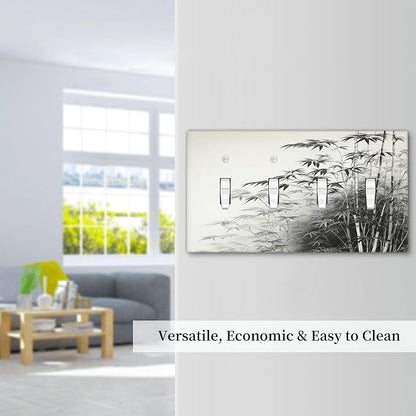 Light Switch Cover Plate Watercolor Vintage Ink Bamboo Forest Quad Toggle Wall Plates Decorative Switch Plates 4 Gang Outlet Covers Electrical Panel Cover Faceplate for Home Decor 4.5 X 8 IN