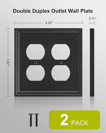 2-Pack Double Duplex Outlet Cover, Natural Bamboo Fiber Switch Plates and Outlet Covers, Black Decorative Wall Plates for Electrical Outlets, 2 Gang Receptacle Cover, Corrosion Resistant
