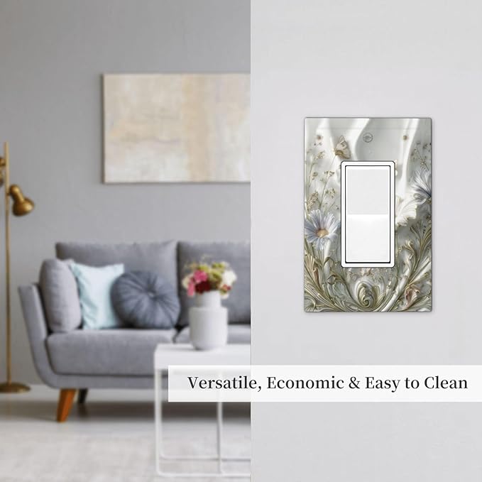 Artistic Flowers Floral Plant 1 Gang Single Rocker Decorative Light Switch Covers Electrical Faceplate Switch Plates for Bathroom Kitchen Home