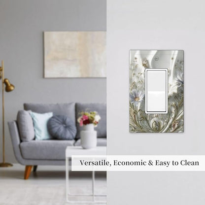 Artistic Flowers Floral Plant 1 Gang Single Rocker Decorative Light Switch Covers Electrical Faceplate Switch Plates for Bathroom Kitchen Home