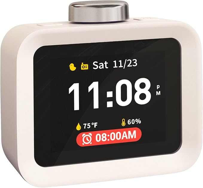 Dekala ChronoSense Alarm Clock for Bedroom Temperature Humidity, 7-Day Programmable 4 Alarms, 100dB Loud Gradual Alarm for Heavy Sleeper, Visual Timer Clock Radio，White Noise Sound Machine