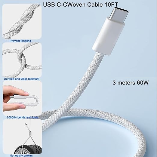 iPhone 16 15 Charger, 2Pack PD Dual USB C Charger Block Fast Charging Wall Charger Plug with 10FT Long USB C to C Charger Cord Woven Cable for Apple iPhone 16/16 Plus/16 Pro/16 ProMax/15/15ProMax/iPad
