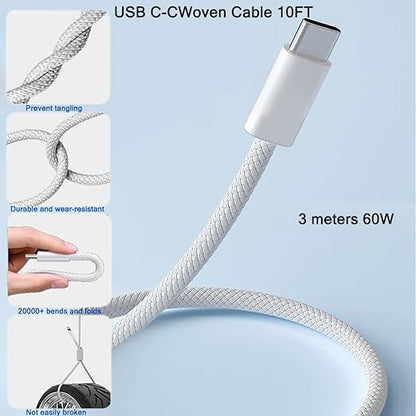 iPhone 16 15 Charger, 2Pack PD Dual USB C Charger Block Fast Charging Wall Charger Plug with 10FT Long USB C to C Charger Cord Woven Cable for Apple iPhone 16/16 Plus/16 Pro/16 ProMax/15/15ProMax/iPad