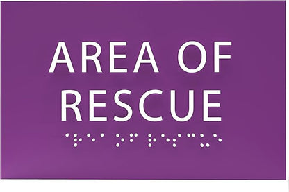 6" X4" Area of Rescue Sign - ADA Compliant Tactile Graphics Grade 2 Braille Text Wall Sign | Emergency Assistance, Refuge Place Sign for Schools, Offices, Apartments & Restaurants