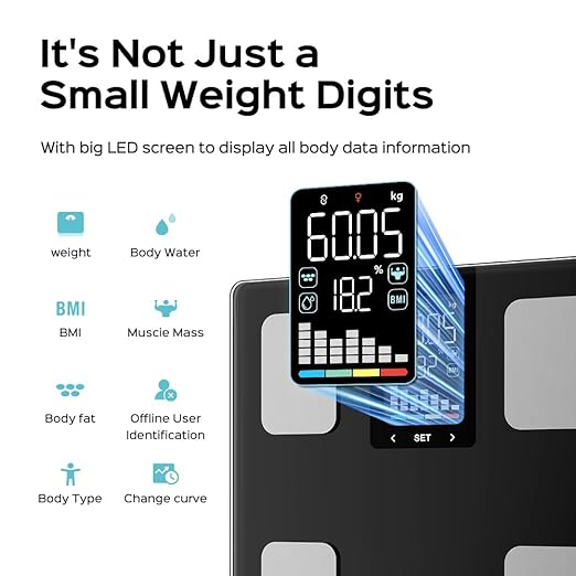 Smart Scale for Body Weight, Digital Bathroom Scale for Weight Fat BMI Muscle Mass Body Composition Analyzer, Larger Platform, Bluetooth Highly Accurate Weighing Machine 400lb (Black 2408)