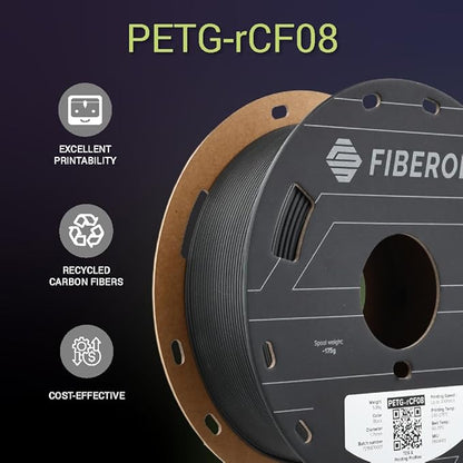 Polymaker Fiberon PETG-RCF Filament Black 1.75mm 0.5kg, Recycled Carbon Fiber Reinforced PETG 3D Printing Filament Ideal for Drone and Automotive Products