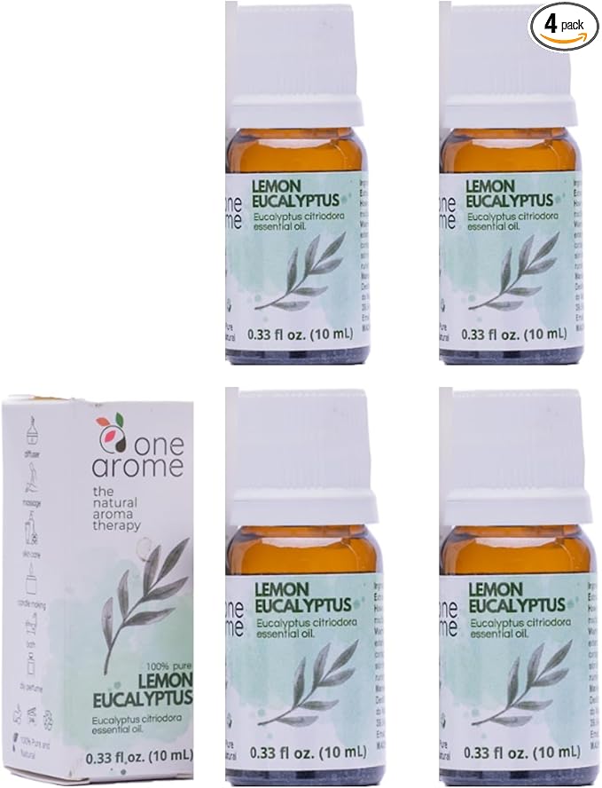 Lemon Eucalyptus Essential Oil (Corymbia Citriodora) – 100% Pure & Undiluted Citrus Aroma for Diffusers, Massage (Dilute) & DIY | Essential Oils for Humidifiers (Pack of 4 × 0.34 fl oz)