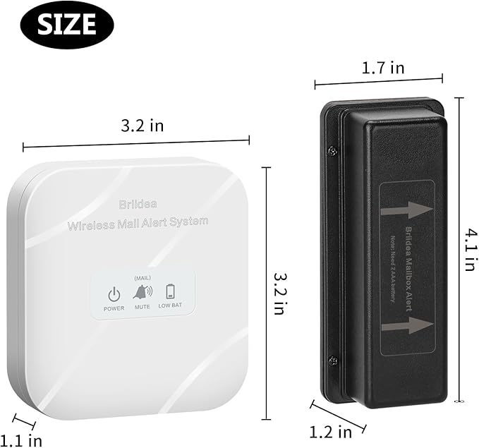 Briidea Mailbox Alarm, Wireless, Battery Powered, White, 500ft Range, LED Flash & Sound Alerts, Low Battery Reminder, Easy Installation, Secure Your Mail & Never Miss an Alert