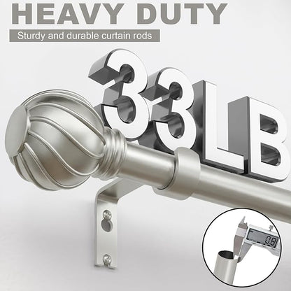 Silver Curtain Rods for Windows 72 to 144 Inch Adjustable Long Window Curtain Rod 7/8" Diamete Heavy Duty with Decorative Finials for Farmhouse Bedroom Living Room Kitchen Outdoor