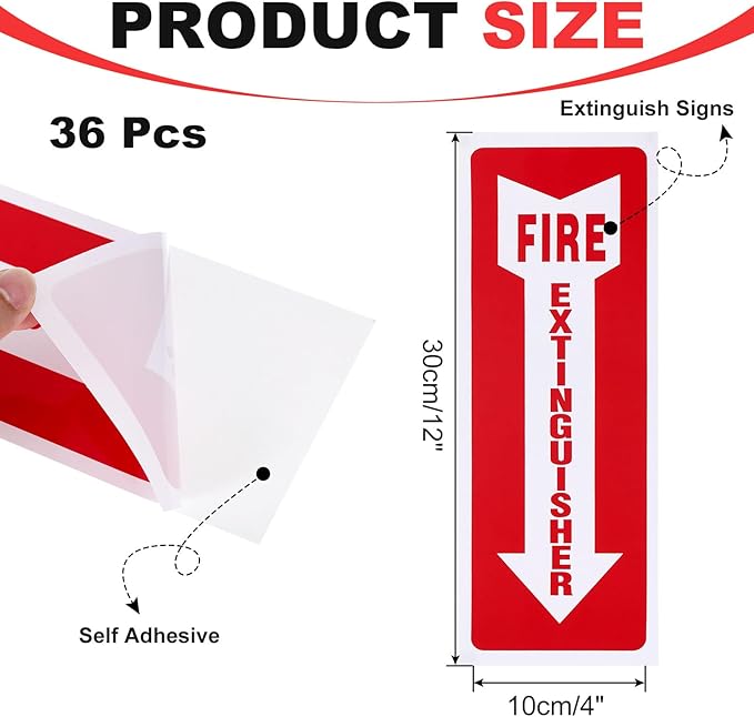 PATIKIL Fire Extinguish Signs, 36 Pack 12" x 4" 31.5 Mil Fire Extinguish Sticker Self Adhesive Vinyl Waterproof Protected Safety Sign with Arrow for Home Kitchen Car Boat