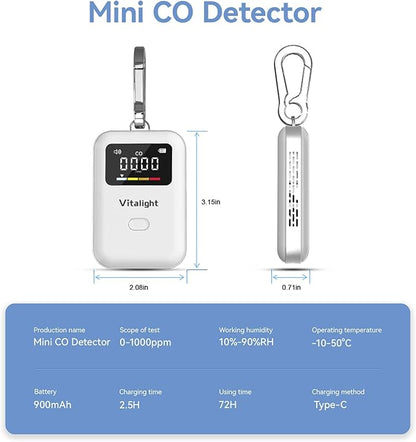 Carbon Monoxide Detector,Mini CO Detector for Travel, Air Quality Monitor,Stylish and Lightweight CO Monitor for Home Indoor/Outdoor