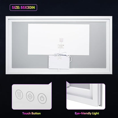 LED Bathroom Mirror, 30"x55" with Frontlit and Backlit Anti-Fog Mirror with Lights LED Vanity Mirror for Bathroom 11 Colors Temperature & Dimmable Bathroom Mirror with HD Tempered Glass