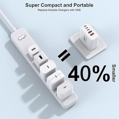 USB C Fast Charger Block, 2Pack 60W 5-Port Type C iPhone Charger Plug, Apple Fast Charging Block, 3 USB C+2 USB A PD & QC 3.0 Power Adapter Multi-port Cube Brick for iPhone 16/15/14/13/12/11/X/8, iPad