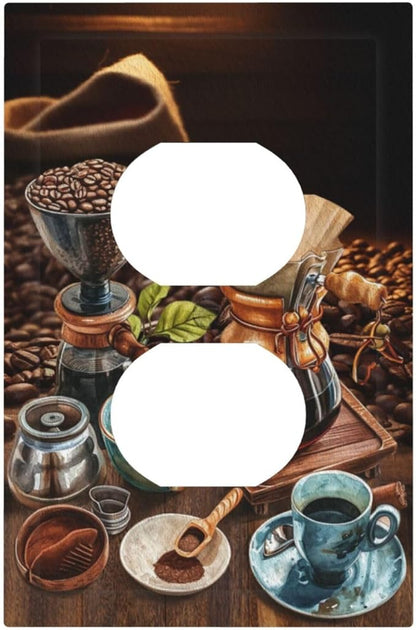 Decorative Outlet Covers Retro Coffee Maker Beans Cup 1 Gang Duplex Light Switch Cover Plate Wall Plates for Electrical Outlets Switchplate Faceplate for Kirchen Decor